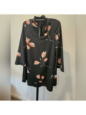 ZARA WOMEN'S MOD BLACK & FLORAL DESIGN CHOKER BELL SLEEVES MINI DRESS SIZE MED